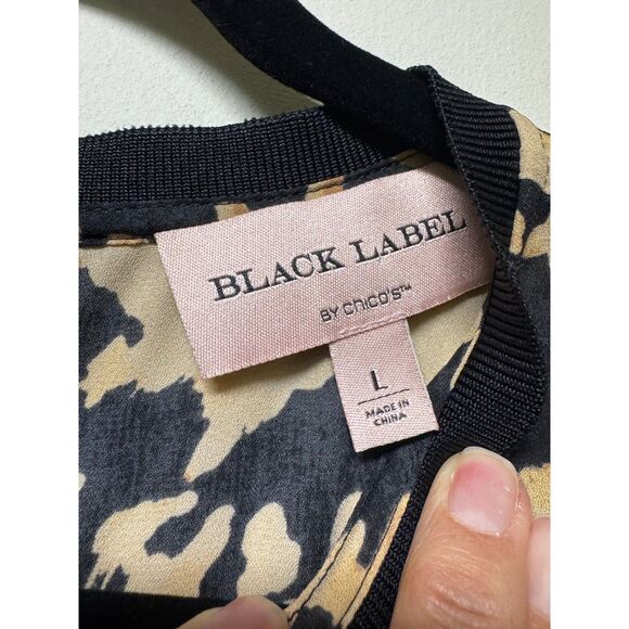 CHICO'S BLACK LABEL Black and Gold Abstract Leopard Print Crewneck Blouse, Sz L - Picture 7 of 8